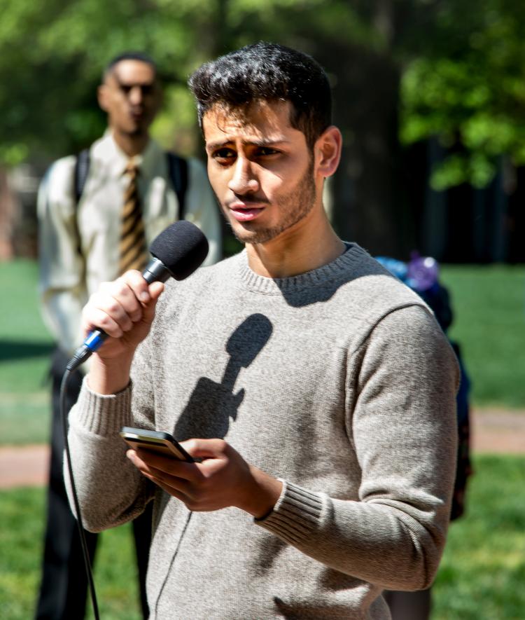 Muslim Student Association Member talks at campus event