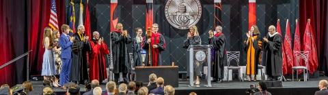 Inauguration of President Douglas Hicks 2023 Dignitaries on stage during the ceremony